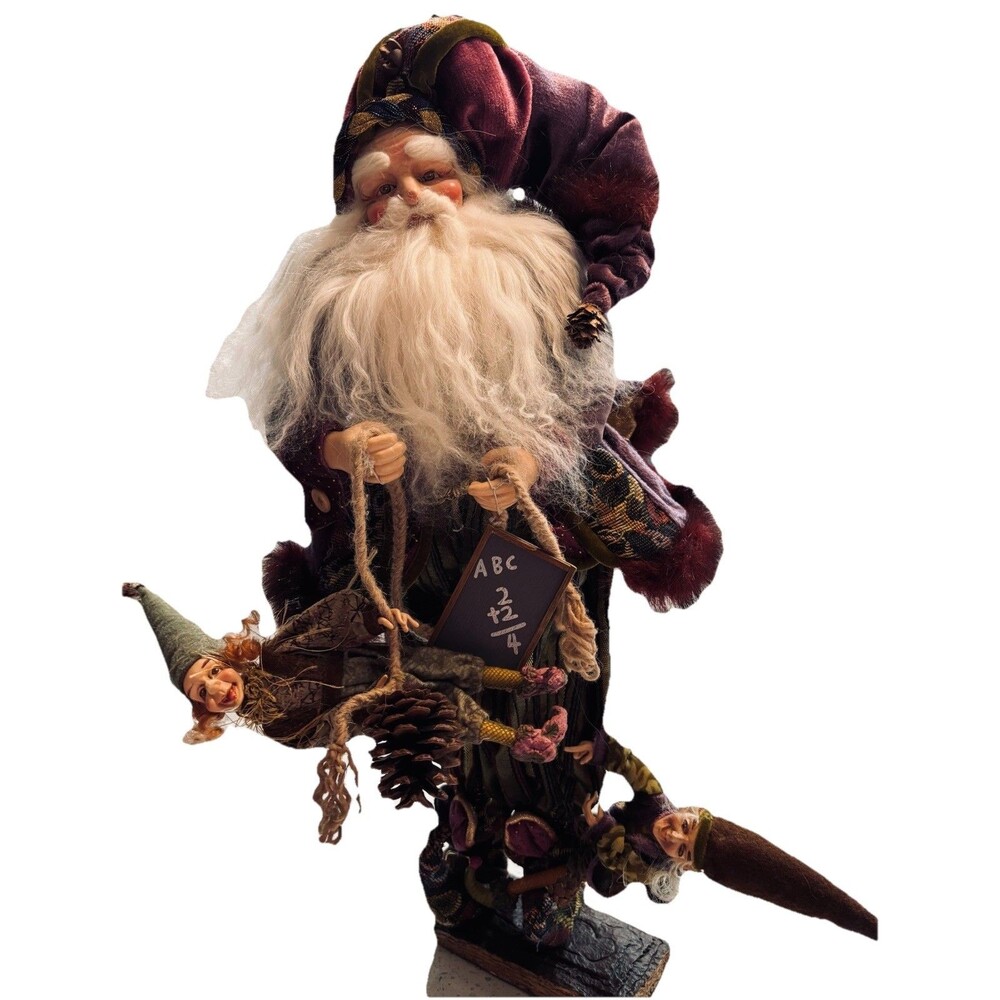 VTG Santa Claus Figurine holding two small elf figures Whimsical  Rare